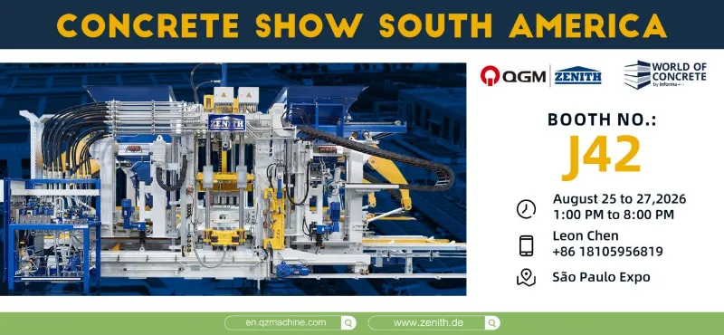 Компания Quangong Machinery примет участие в выставке Concrete Show в Сан-Паулу, Бразилия. Присоединяйтесь к нам на этом крупном отраслевом мероприятии в Южной Америке.